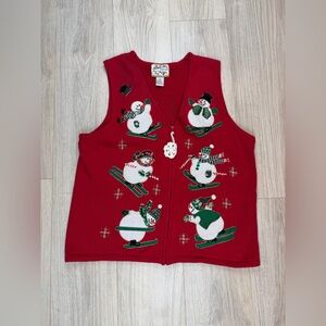 Vintage Y2K Heirloom Collectibles Hand Embroidered Red Christmas Vest Size Large